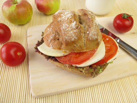 Rye rolls with tomato and mozzarella to take away