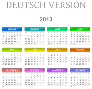 Colorful monday to sunday 2013 calendar deutsch version illustration