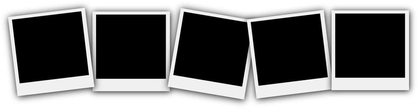5 empty picture frames Polaroid style set on white background illustration