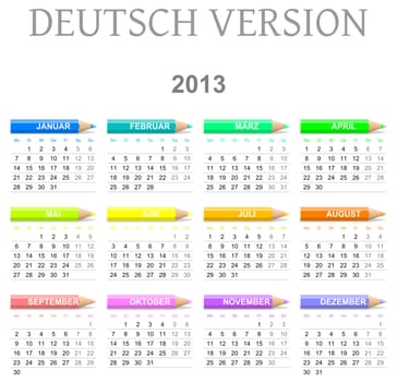 Colorful monday to sunday 2013 calendar with crayons deutsch version illustration
