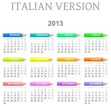 Colorful monday to sunday 2013 calendar with crayons italian version illustration