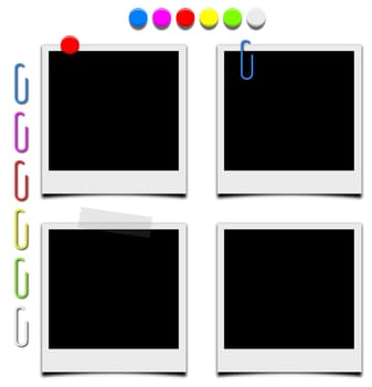 Empty blank picture frame Polaroid style with color pushpin nail clip scotch series