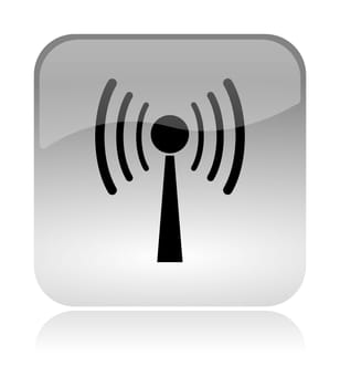 Wifi, wireless, white, transparent and glossy web interface icon with reflection