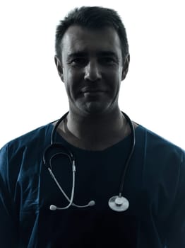one caucasian man doctor surgeon medical worker portrait silhouette isolated on white background