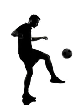 one man soccer player in studio silhouette isolated on white background