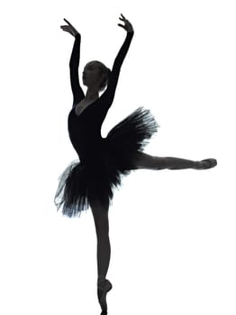 one caucasian young woman ballerina ballet dancer dancing with tutu in silhouette studio on white background