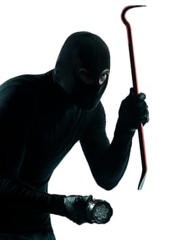 thief criminal burglar portrait masked  in silhouette studio isolated on white background