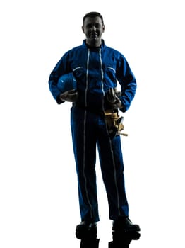 one caucasian repairman worker silhouette in studio on white background