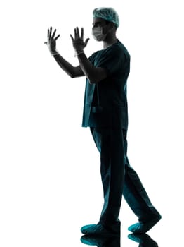 one caucasian man doctor surgeon medical worker silhouette isolated on white background