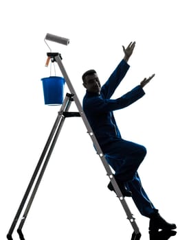 one caucasian man house painter worker silhouette in studio on white background