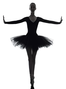 one caucasian young woman ballerina ballet dancer dancing with tutu in silhouette studio on white background