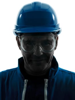 one caucasian man construction worker smiling silhouette portrait in studio on white background