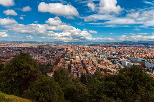 View of Bogota, Colombia under a beautiful deep blue sky