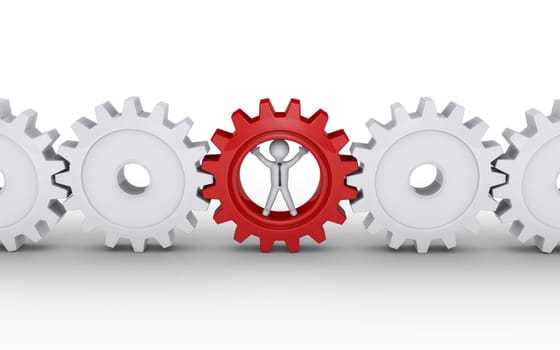3d businessman inside cogwheel as the important part of engine
