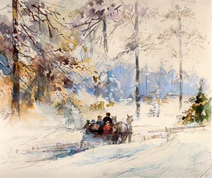 Winter Landscape Drawing