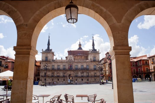 View of Plaza Mayor in Leon, Spain