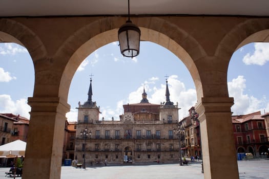 View of Plaza Mayor in Leon, Spain
