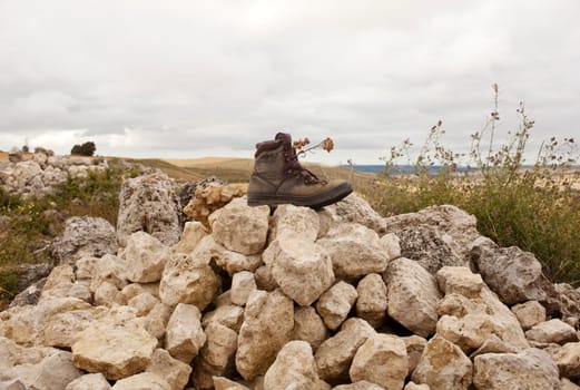 Worn Boot on the cairn, way of St. James