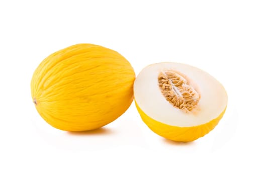 Yellow melon isolated on white background, fresh fruit