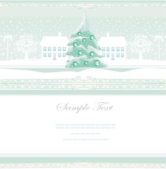 Abstract christmas tree on winter landscape card