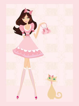sweet sexy girl and her cat