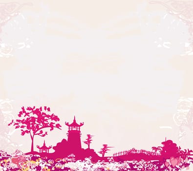 old paper with  abstract Asian Landscape