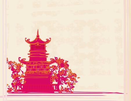 old paper with  abstract Asian Landscape