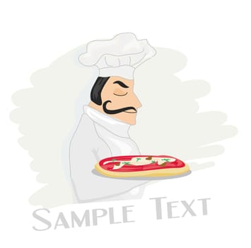 chef with pizza -  menu vector illustartion