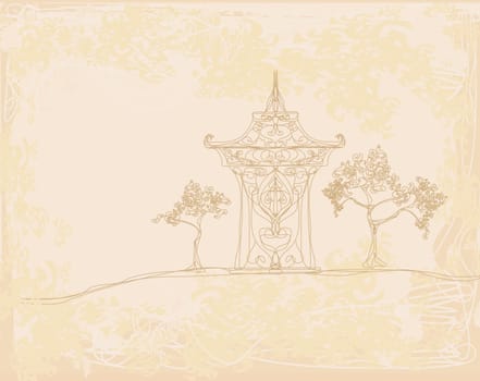 old paper with  abstract Asian Landscape