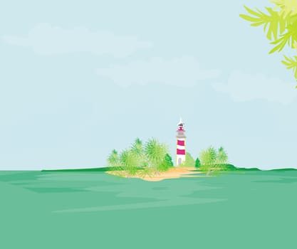 lighthouse seen from a tiny beach - Grunge Poster