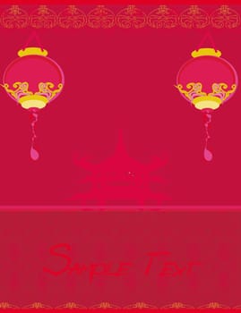 Chinese New Year card with asian lanterns
