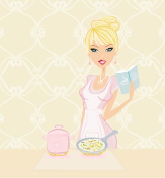 Beautiful lady cooking in the kitchen
