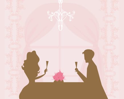 Young couple flirt and drink champagne