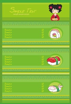 beautiful Asian girl enjoy sushi - menu template