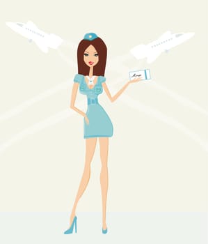 Beautiful stewardess with ticket
