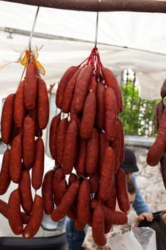 Spanish sausage hung out to dry