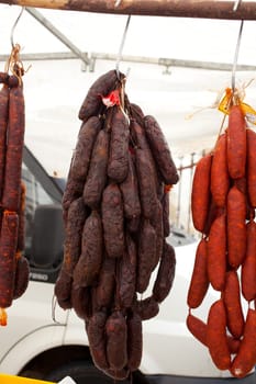 Spanish sausage hung out to dry