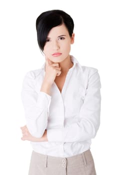 Young thoughtful businesswoman, isolated on white
