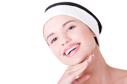 Beautiful young woman ready for face skin treatment. Skin care concept.
