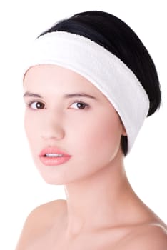 Beautiful young woman ready for face skin treatment. Skin care concept.