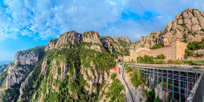 Santa Maria de Montserrat monastery. Catalonia, Spain. Panoramic of 50Mpx
