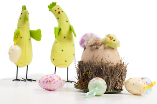 Easter chicken family isolated on white background