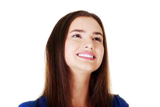 Happy student woman , isoalted on white background
