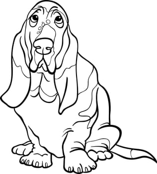 Black and White Cartoon Illustration of Cute Basset Hound Purebred Dog for Coloring Book