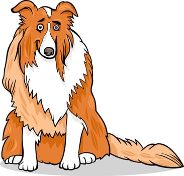 Cartoon Illustration of Funny Collie Purebred Dog
