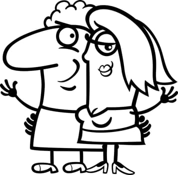 Black and White Cartoon Illustration of Happy Man and Woman Couple in Love for Coloring Book