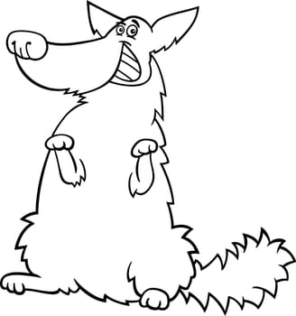 Black and White Cartoon Illustration of Funny Standing Shaggy Dog for Coloring Book