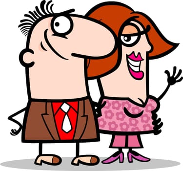 Cartoon Illustration of Happy Man and Woman Couple in Love