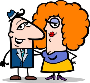 Cartoon Illustration of Funny Man and Woman Couple in Love