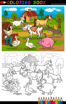 Coloring Book or Coloring Page Cartoon Illustration of Funny Farm and Livestock Animals for Children Education